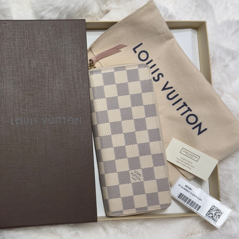 Louis Vuitton Rose Ballerine Pink Damier Azur Canvas Clemence Wallet